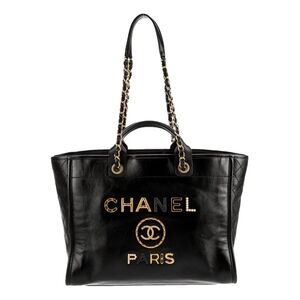 CHANEL Deauville Genuine Leather Calf-Skin Tote Bag